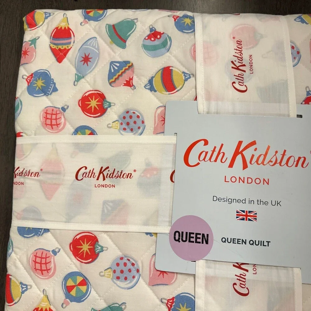 Cath Kidston London Christmas Baubles Pastel Queen Quilt Cotton New ornaments